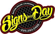 Sign da Bay logo: black circular badge with yellow script text and Baton Rouge, LA around the edge.