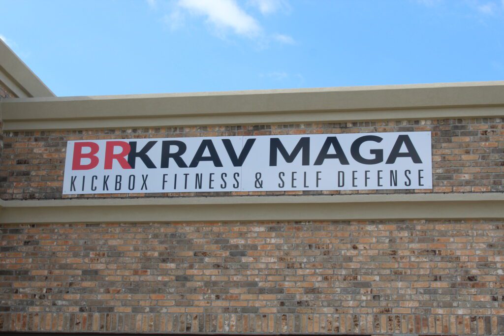 BR Krav Maga sign Baton Rouge - Custom-made aluminum decals for indoor or outdoor use, rust-free and durable, perfect for business or building signage.