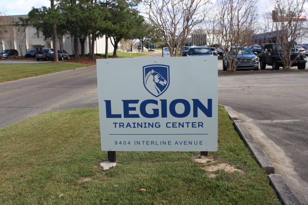Legion training center - Custom-made aluminum decals for indoor or outdoor use, rust-free and durable, perfect for business or building signage.