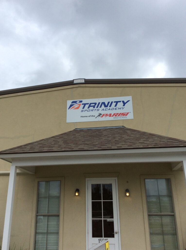 Custom-made aluminum decals for indoor or outdoor use, rust-free and durable, perfect for business or building signage. Trinity parisi Baton Rouge