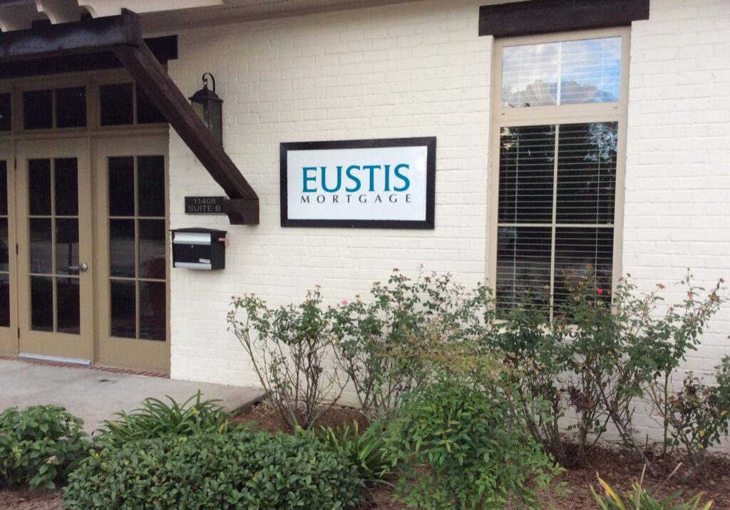 Eustis mortgage Custom-made aluminum decals for indoor or outdoor use, rust-free and durable, perfect for business or building signage.